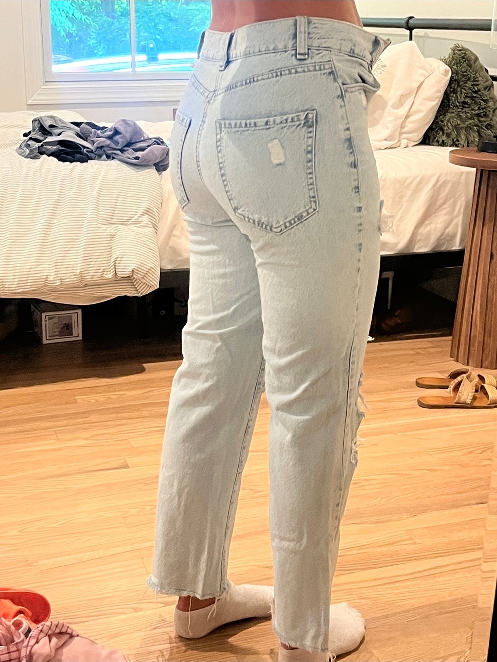 Garage Light Blue Distressed Straight Leg Jeans
